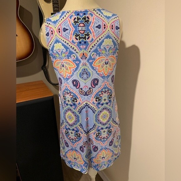 Ivy Lane petite medium dress with silver hardware. Predominantly blue pattern - Picture 3 of 5